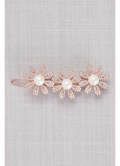 Crystal and Pearl Triple Flower Hair Clip - Pearl-centered crystal flowers add fresh beauty to swept-back